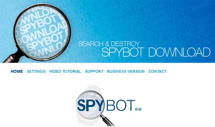 menu de telechargement spybot