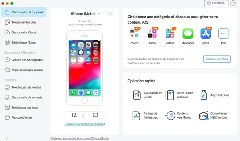menu gestionnaire appareil mobile anytrans