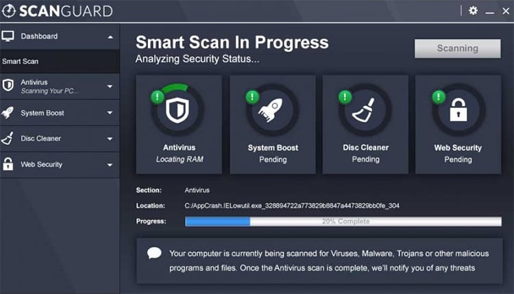 menu scan antivirus scanguard