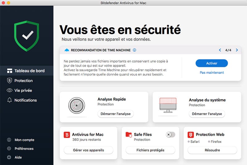 bitdefender tableau de bord