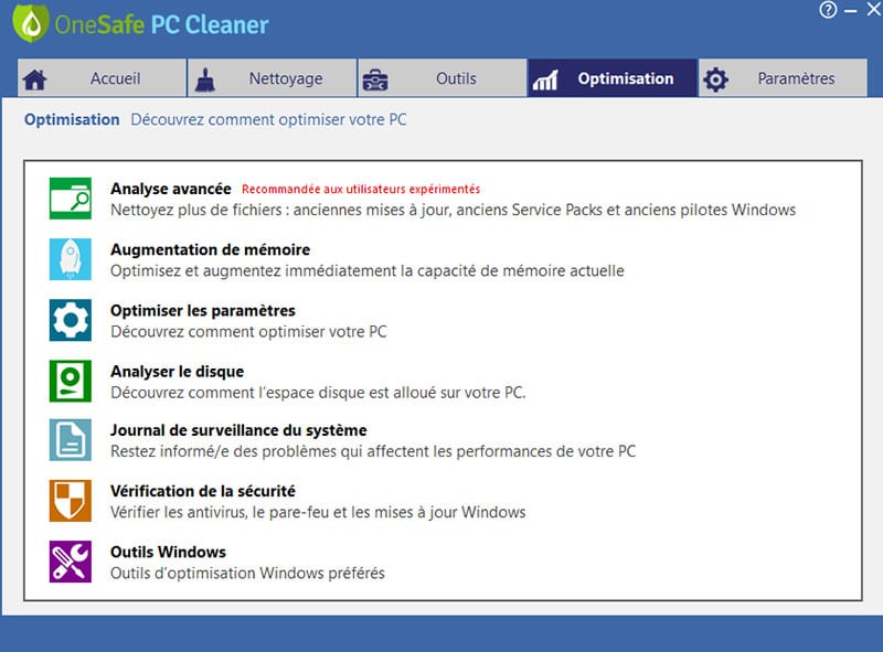 onesafe pc cleaner optimisation