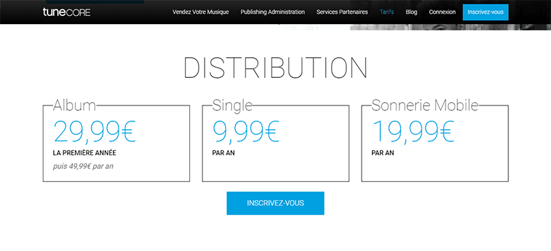 tarifs tunecore