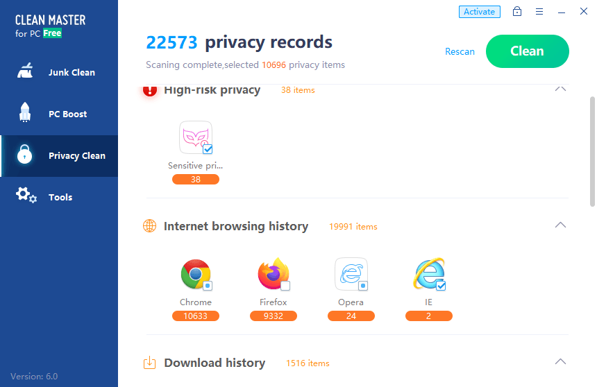 supprimer historique navigation cleanmaster