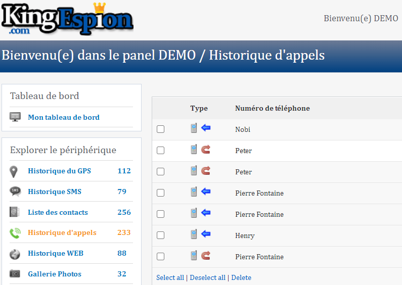kingespion historique appels